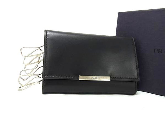PRADA プラダ キーケース - - ブラック レザー ユニセックス 6連 シルバー金具 超美品