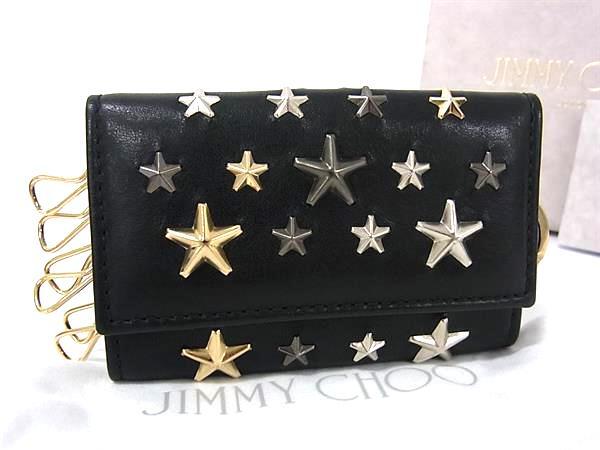 JIMMY CHOO ジミーチュウ キーケース ネプチューン ブラック レザー レディース スタースタッズ 6連 美品