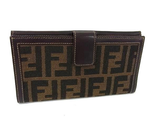 FENDI フェンディ 財布 ズッカ柄 2277・30806・079 ブラウン キャンバス×レザー ユニセックス Ｗホック 二つ折り長財布