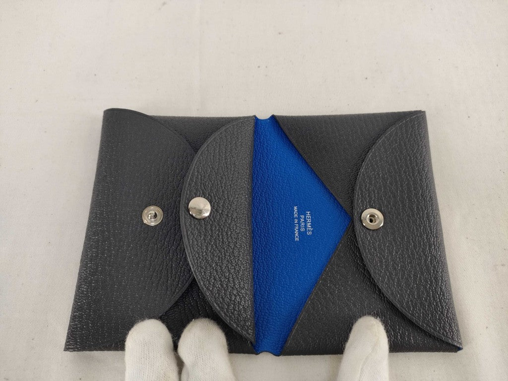 HERMES エルメス カードケース カルヴィデュオ ヴェルソ アルドワーズ×ブルーイドラ シェーブル ユニセックス シルバー金具 新品未使用展示品