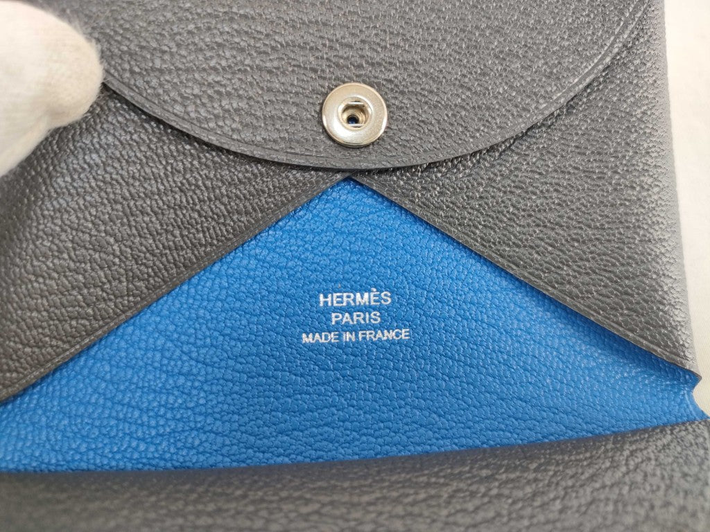 HERMES エルメス カードケース カルヴィデュオ ヴェルソ アルドワーズ×ブルーイドラ シェーブル ユニセックス シルバー金具 新品未使用展示品