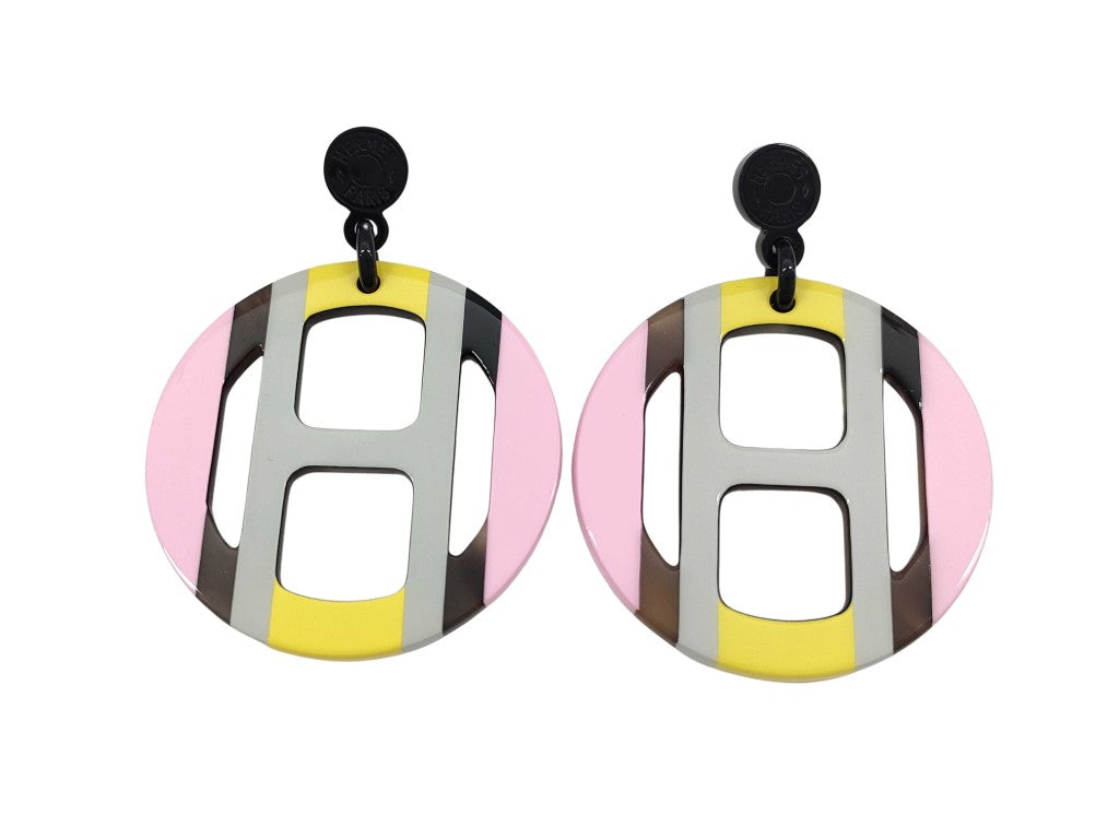 HERMES エルメス ピアス Hエキップ マルチカラー バッファローホーン レディース セリエ 美品