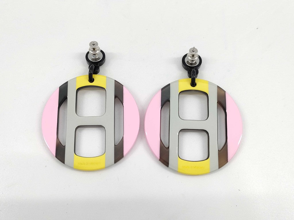 HERMES エルメス ピアス Hエキップ マルチカラー バッファローホーン レディース セリエ 美品