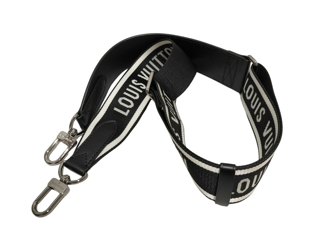 LOUIS VUITTON ルイヴィトン ショルダーストラップ J02496 ブラック ホワイト キャンバス ユニセックス シルバー金具 超美品