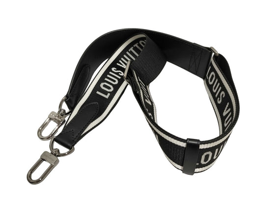 LOUIS VUITTON ルイヴィトン ショルダーストラップ J02496 ブラック ホワイト キャンバス ユニセックス シルバー金具 超美品