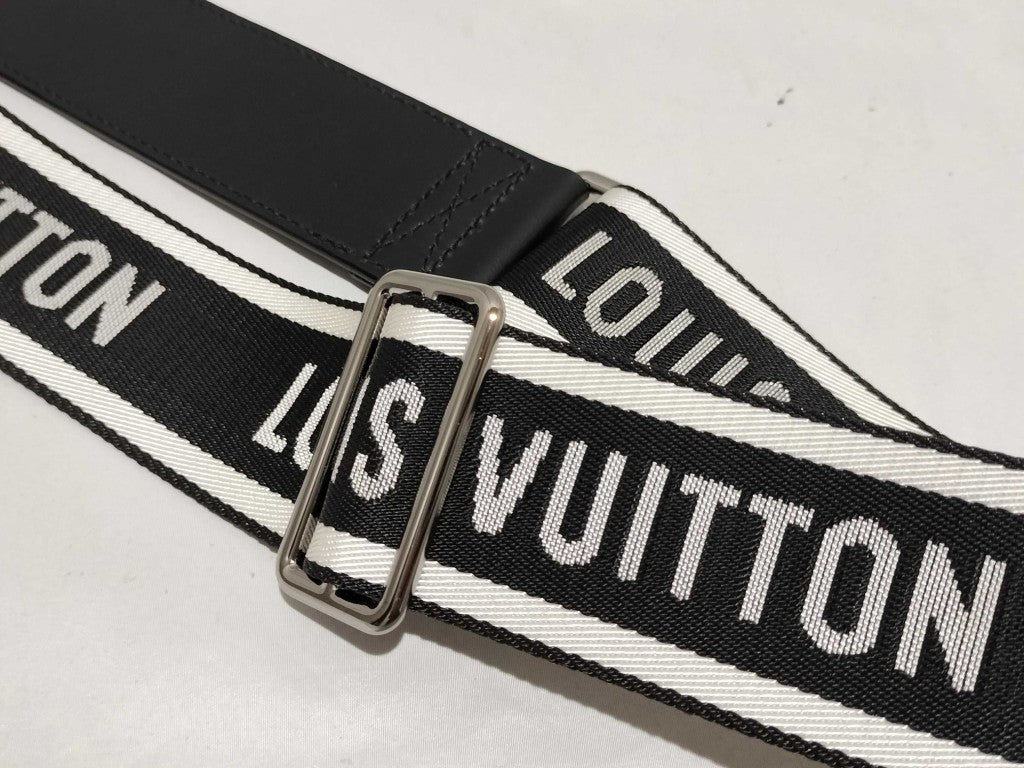LOUIS VUITTON ルイヴィトン ショルダーストラップ J02496 ブラック ホワイト キャンバス ユニセックス シルバー金具 超美品