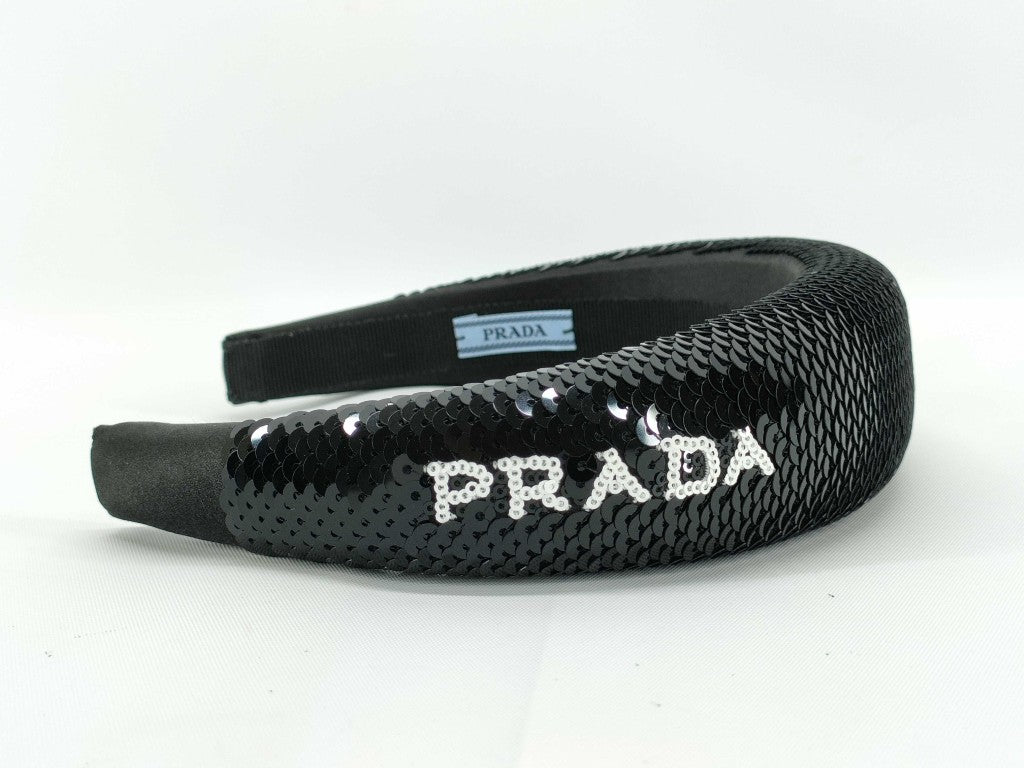 PRADA プラダ カチューシャ ブラック サテン スパンコール レディース 美品
