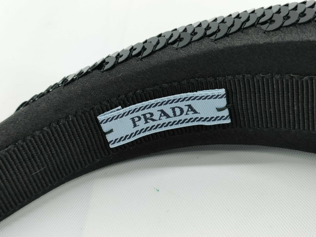 PRADA プラダ カチューシャ ブラック サテン スパンコール レディース 美品