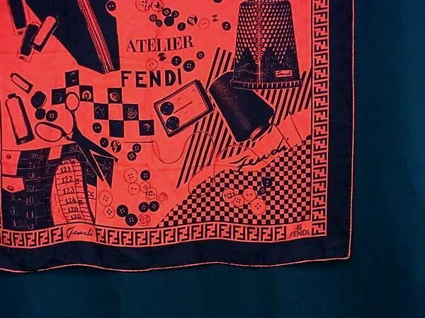 FENDI フェンディ スカーフ レッド ブラック シルク100% レディース 総柄 大判