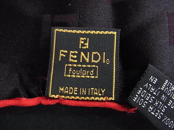 FENDI フェンディ スカーフ レッド ブラック シルク100% レディース 総柄 大判