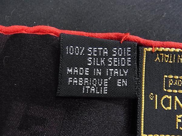FENDI フェンディ スカーフ レッド ブラック シルク100% レディース 総柄 大判