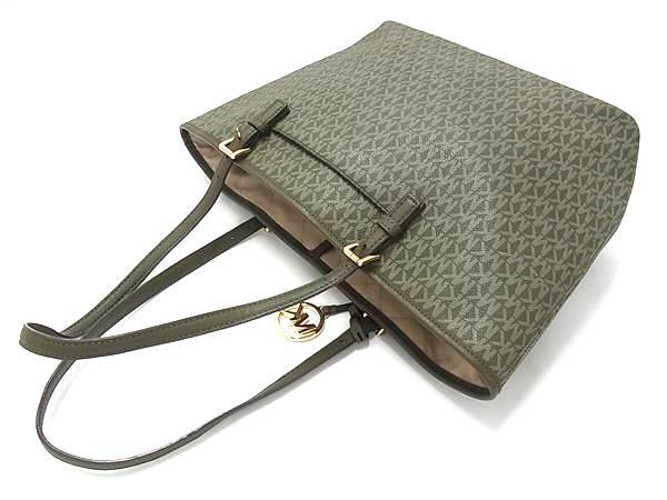 MICHAEL KORS マイケルコース トートバッグ ジェット セット トラベル シグネチャー ミディアム キャリーオール トート 35F9GTVT2T カーキ系 PVC レディース ゴールド金具 美品
