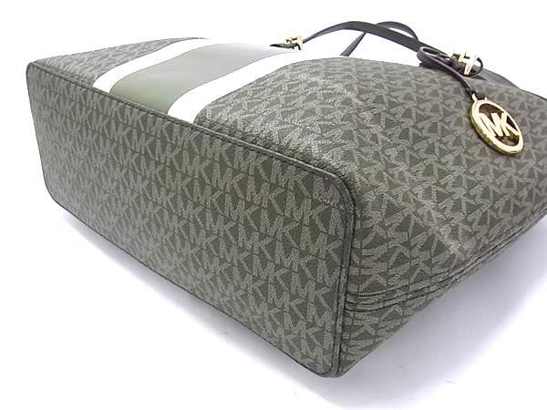 MICHAEL KORS マイケルコース トートバッグ ジェット セット トラベル シグネチャー ミディアム キャリーオール トート 35F9GTVT2T カーキ系 PVC レディース ゴールド金具 美品
