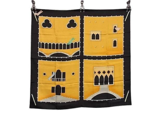 BVLGARI ブルガリ スカーフ イエロー ブラック シルク100% レディース 超美品