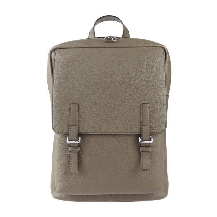 美品 LOEWE ロエベ MILITARY BACKPACK ミリタリー バックパック リュック・デイパック B553J18X 01 グレインレザー ダークモス シルバー金具