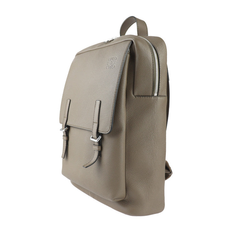 美品 LOEWE ロエベ MILITARY BACKPACK ミリタリー バックパック リュック・デイパック B553J18X 01 グレインレザー ダークモス シルバー金具