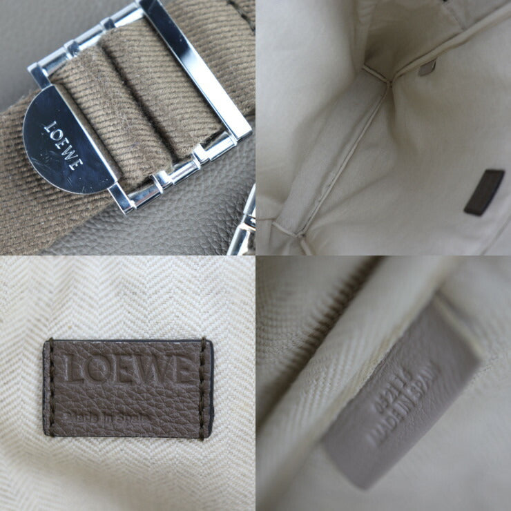 美品 LOEWE ロエベ MILITARY BACKPACK ミリタリー バックパック リュック・デイパック B553J18X 01 グレインレザー ダークモス シルバー金具
