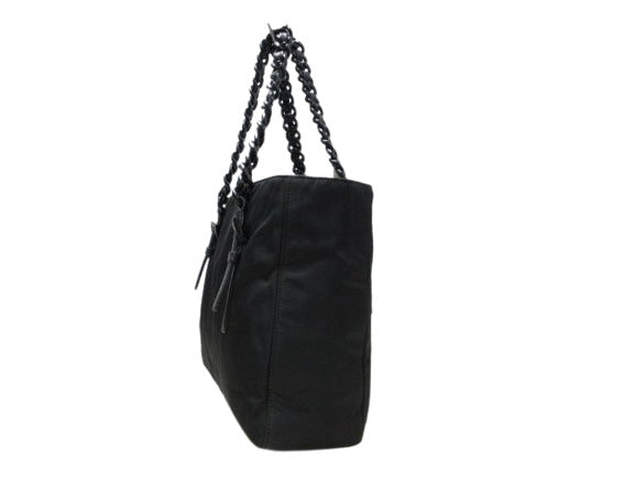 美品 PRADA プラダ ハンドバッグ テスート - ブラック ナイロン×レザー レディース プラチェーン 三角ロゴプレート トライアングルロゴ シルバー金具 白タグ