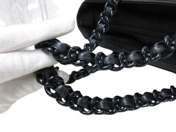 美品 PRADA プラダ ハンドバッグ テスート - ブラック ナイロン×レザー レディース プラチェーン 三角ロゴプレート トライアングルロゴ シルバー金具 白タグ