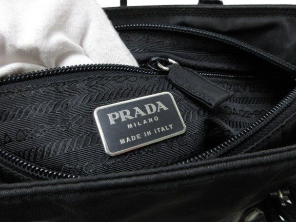 美品 PRADA プラダ ハンドバッグ テスート - ブラック ナイロン×レザー レディース プラチェーン 三角ロゴプレート トライアングルロゴ シルバー金具 白タグ