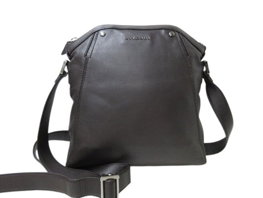 美品 BVLGARI ブルガリ ショルダーバッグ オクト - ブラウン レザー メンズ シルバー金具