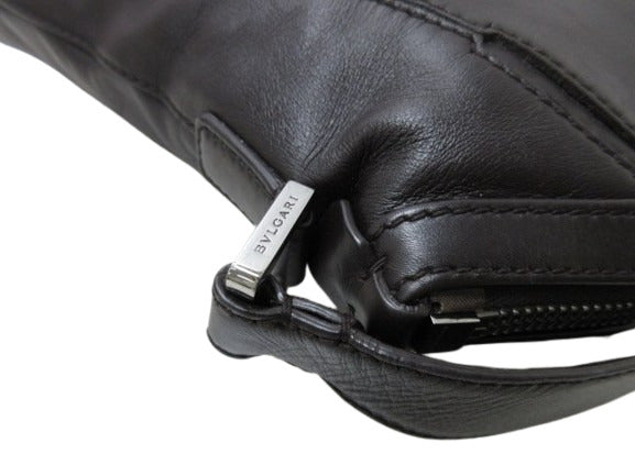 美品 BVLGARI ブルガリ ショルダーバッグ オクト - ブラウン レザー メンズ シルバー金具