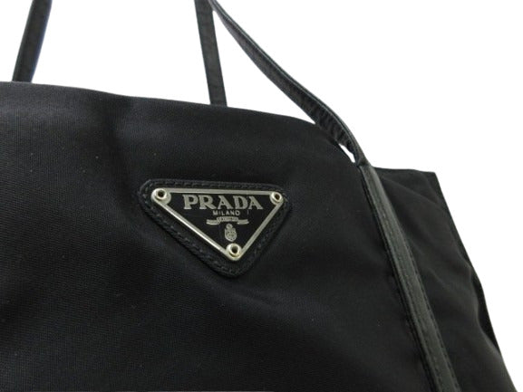 PRADA プラダ トートバッグ テスート - ブラック ナイロン×レザー レディース 三角ロゴプレート トライアングルロゴ シルバー金具 白タグ