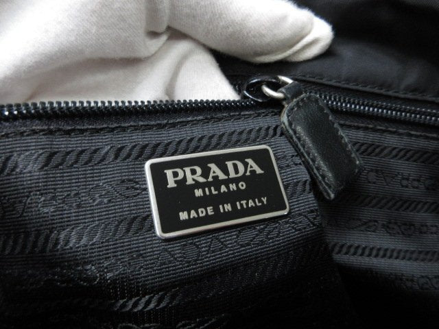 PRADA プラダ トートバッグ テスート - ブラック ナイロン×レザー レディース 三角ロゴプレート トライアングルロゴ シルバー金具 白タグ