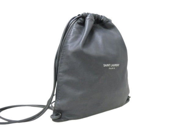 SAINT LAURENT PARIS サンローラン パリ ナップサック テディ 553919 チャコールグレー レザー ユニセックス YSL リュックサック 巾着