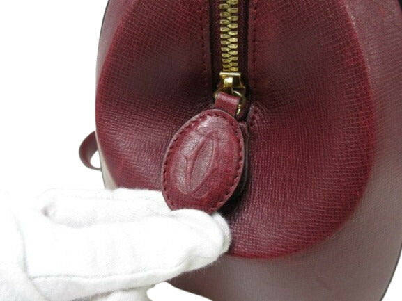 美品 Cartier カルティエ ハンドバッグ マストライン - ボルドー レザー レディース ゴールド金具