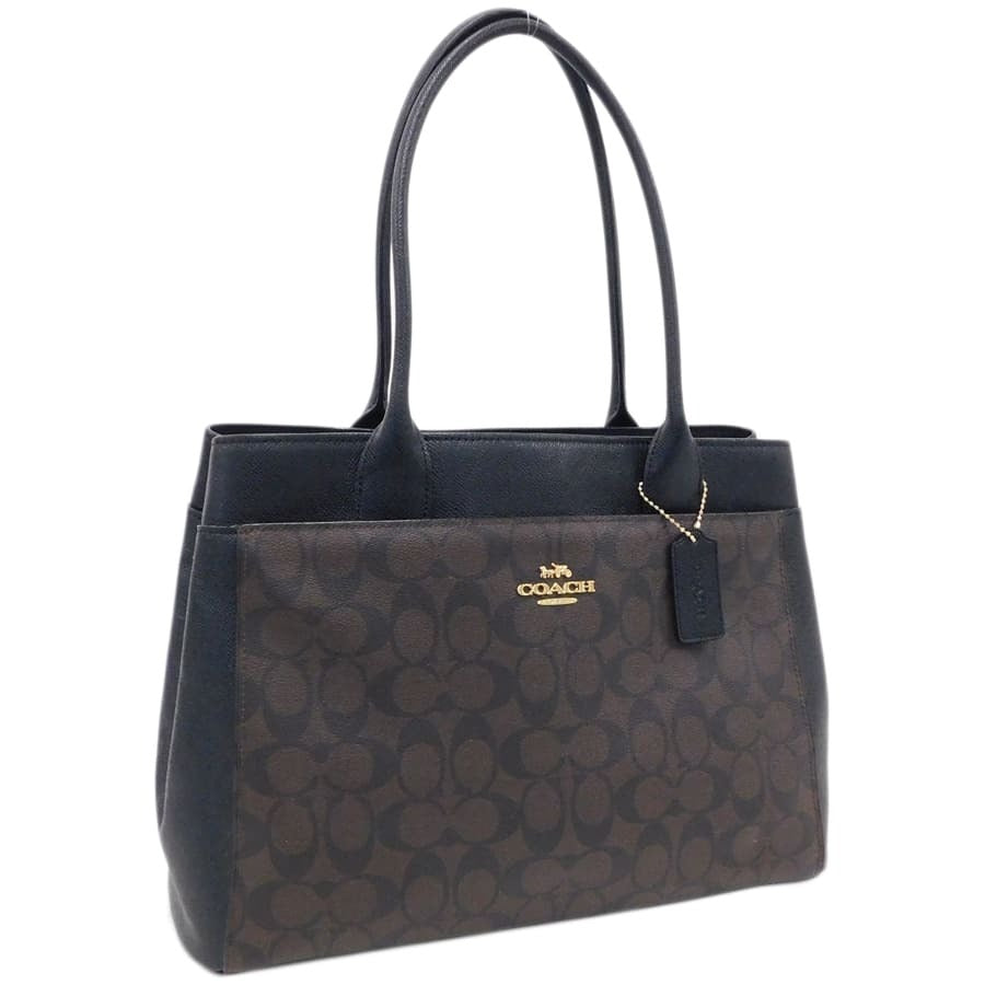 美品 COACH コーチ トートバッグ ケイシー トート F31475 ブラウン ブラック ゴールド金具 PVC レザー レディース ショルダーバッグ