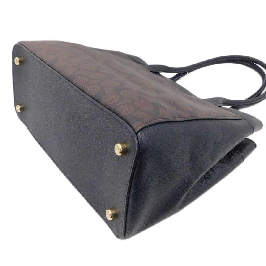 美品 COACH コーチ トートバッグ ケイシー トート F31475 ブラウン ブラック ゴールド金具 PVC レザー レディース ショルダーバッグ