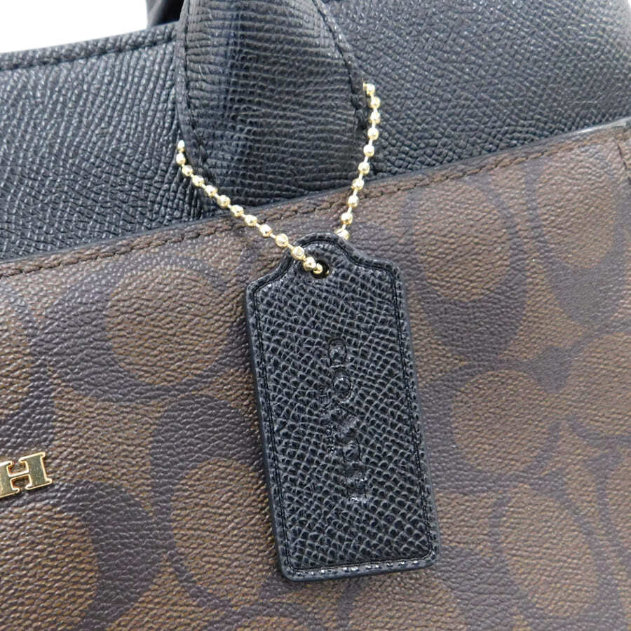 美品 COACH コーチ トートバッグ ケイシー トート F31475 ブラウン ブラック ゴールド金具 PVC レザー レディース ショルダーバッグ