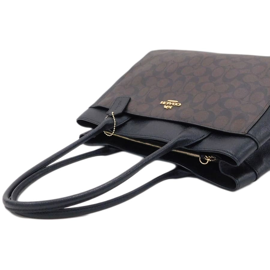 美品 COACH コーチ トートバッグ ケイシー トート F31475 ブラウン ブラック ゴールド金具 PVC レザー レディース ショルダーバッグ