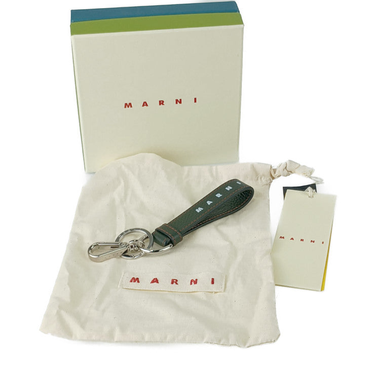 MARNI マルニ キーホルダー ロゴキーリング PCMI0018A0 カーキ レザー ユニセックス シルバー金具 超美品