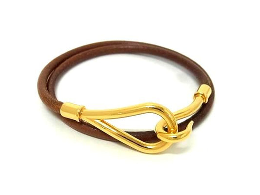 HERMES エルメス チョーカー ジャンボ ブラウン レザー ユニセックス ゴールド金具