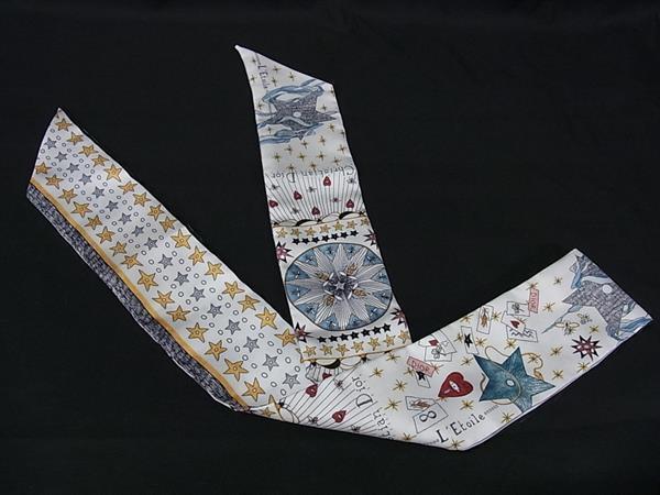 Christian Dior クリスチャン ディオール スカーフ ミッツァ L’Etoile 76MTA106I640 ホワイト マルチカラー シルク レディース タロット リボン スカーフ 美品