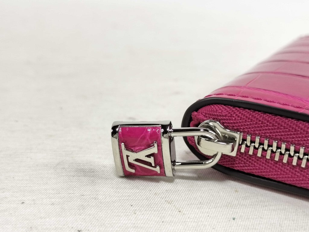 LOUIS VUITTON ルイヴィトン コインケース ジッピーコイン パース N96512 ローズフューシャ クロコダイル ブリリアント レディース シルバー金具 超美品