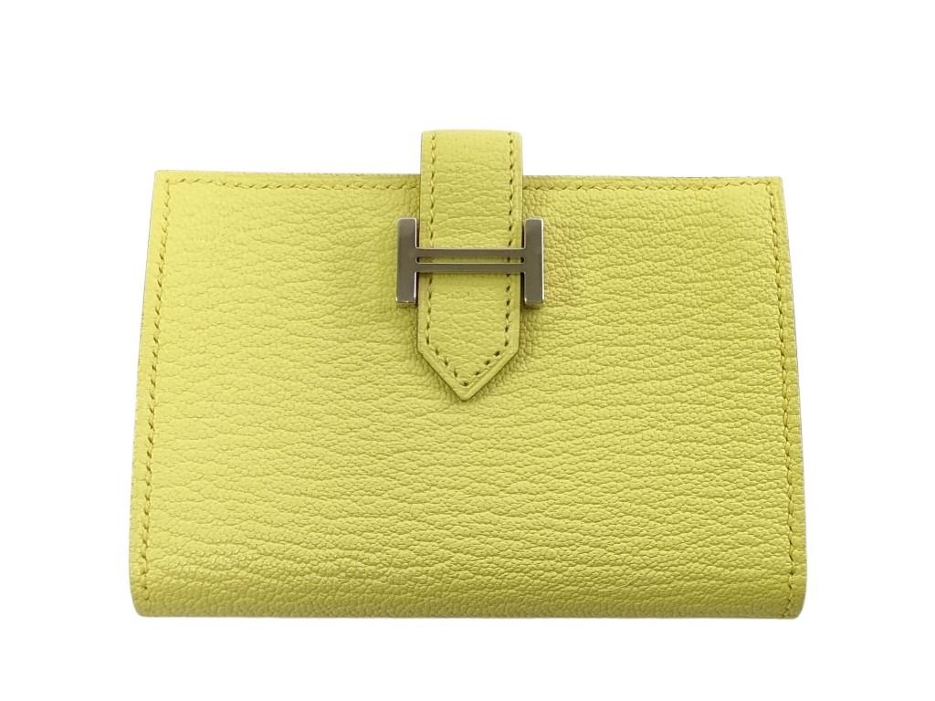 HERMES エルメス カードケース ベアン リモンチェッロ シェーブル ユニセックス シルバー金具 新古未使用展示品