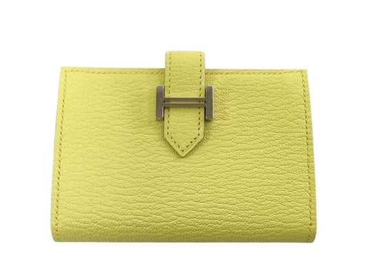 HERMES エルメス カードケース ベアン リモンチェッロ シェーブル ユニセックス シルバー金具 新古未使用展示品