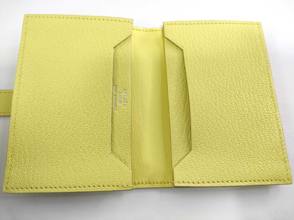 HERMES エルメス カードケース ベアン リモンチェッロ シェーブル ユニセックス シルバー金具 新古未使用展示品