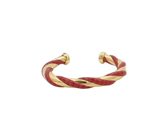HERMES エルメス バングル ゴールド レッド リザード メタル レディース ツイスト