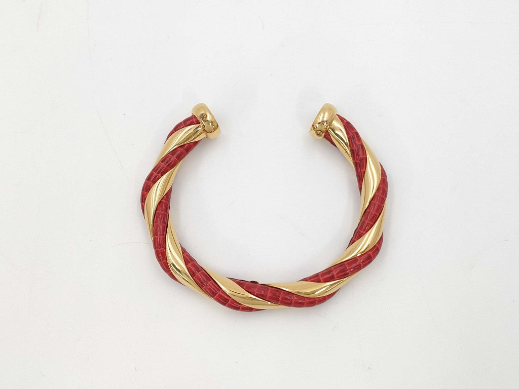 HERMES エルメス バングル ゴールド レッド リザード メタル レディース ツイスト