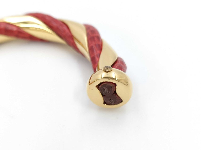 HERMES エルメス バングル ゴールド レッド リザード メタル レディース ツイスト