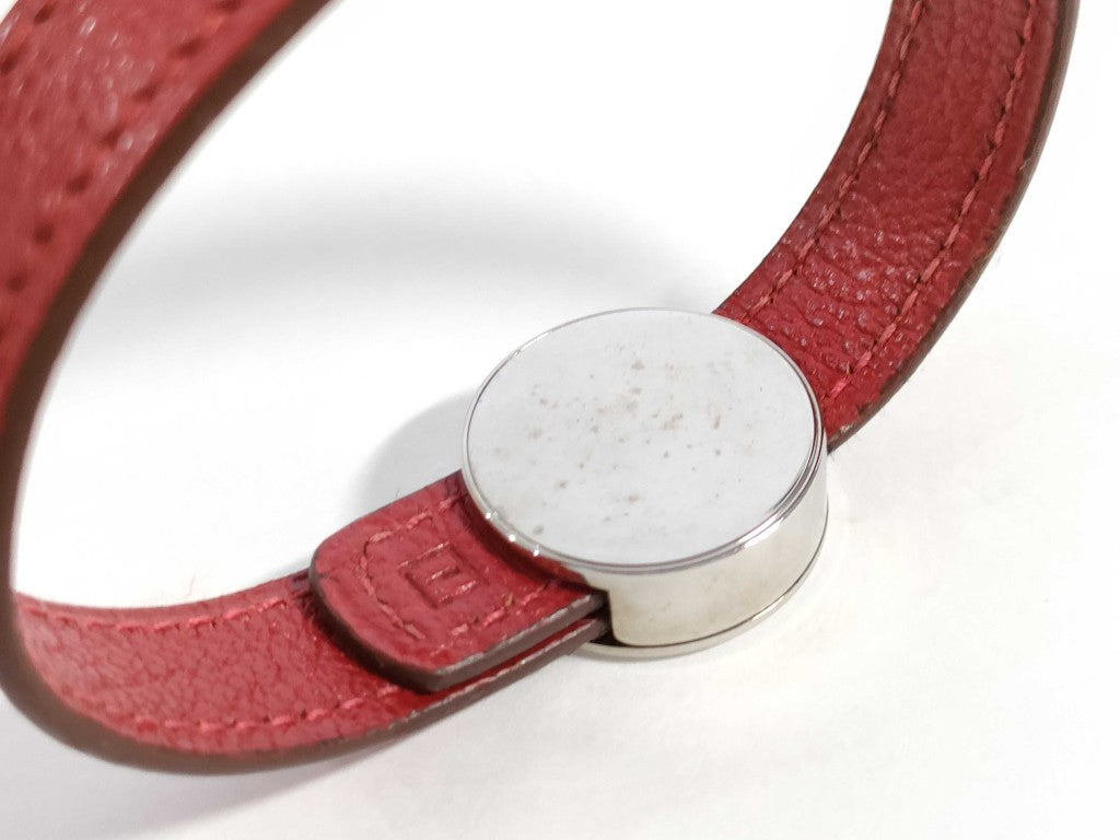 HERMES エルメス ブレスレット セリエ ルーピング レッド系 ブラック系 レザー レディース シルバー金具