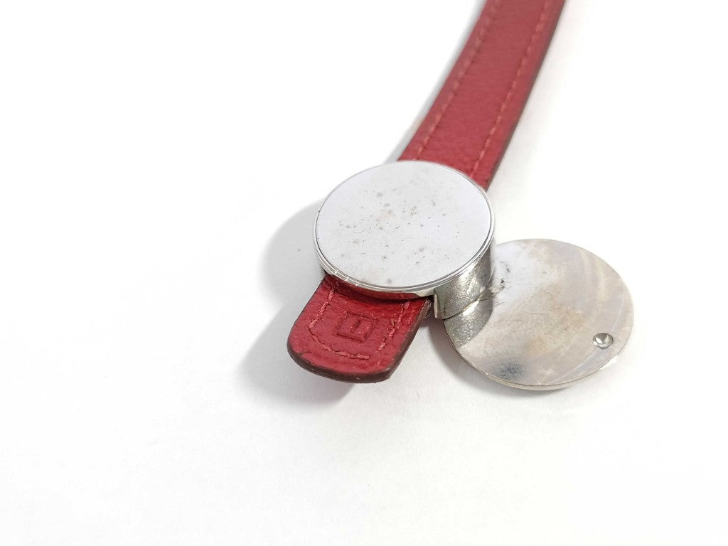 HERMES エルメス ブレスレット セリエ ルーピング レッド系 ブラック系 レザー レディース シルバー金具