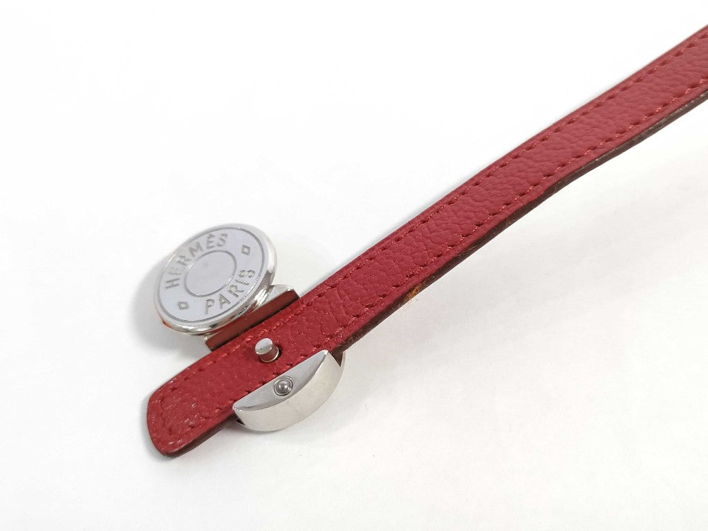 HERMES エルメス ブレスレット セリエ ルーピング レッド系 ブラック系 レザー レディース シルバー金具