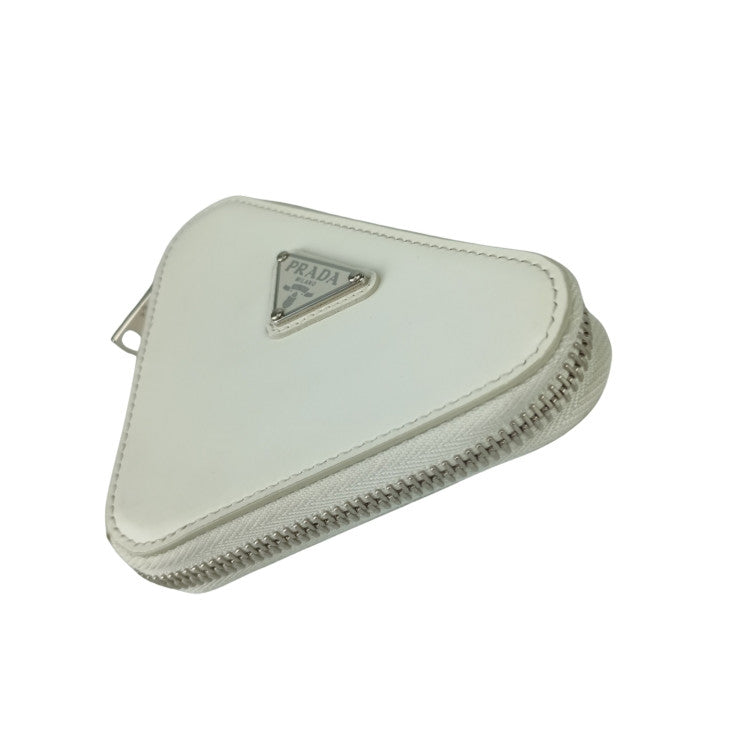 PRADA プラダ ショルダーバッグ トライアングル チェーン ポーチ 1NR005 ホワイト レザー レディース トライアングルロゴ 三角ロゴプレート シルバー金具 美品