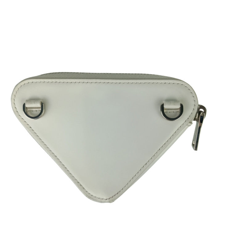 PRADA プラダ ショルダーバッグ トライアングル チェーン ポーチ 1NR005 ホワイト レザー レディース トライアングルロゴ 三角ロゴプレート シルバー金具 美品