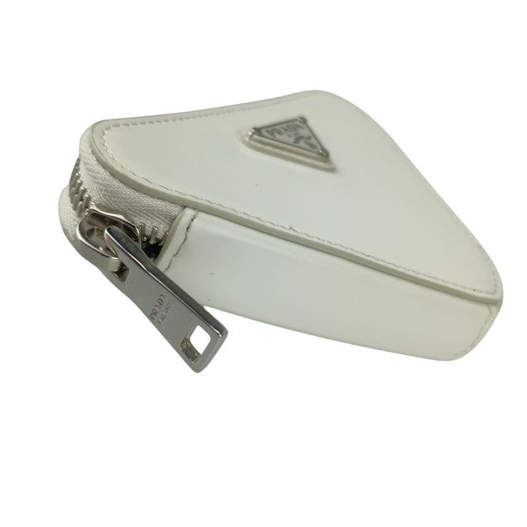 PRADA プラダ ショルダーバッグ トライアングル チェーン ポーチ 1NR005 ホワイト レザー レディース トライアングルロゴ 三角ロゴプレート シルバー金具 美品